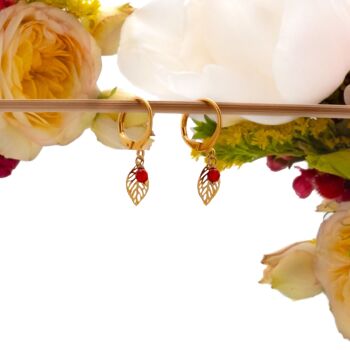 Boucles d’oreilles Mini Feuille : cornaline rouge 3