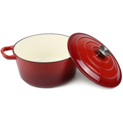 Olla para horno holandés de hierro fundido esmaltado, cacerola - Redonda Roja 10,23" (26 cm)