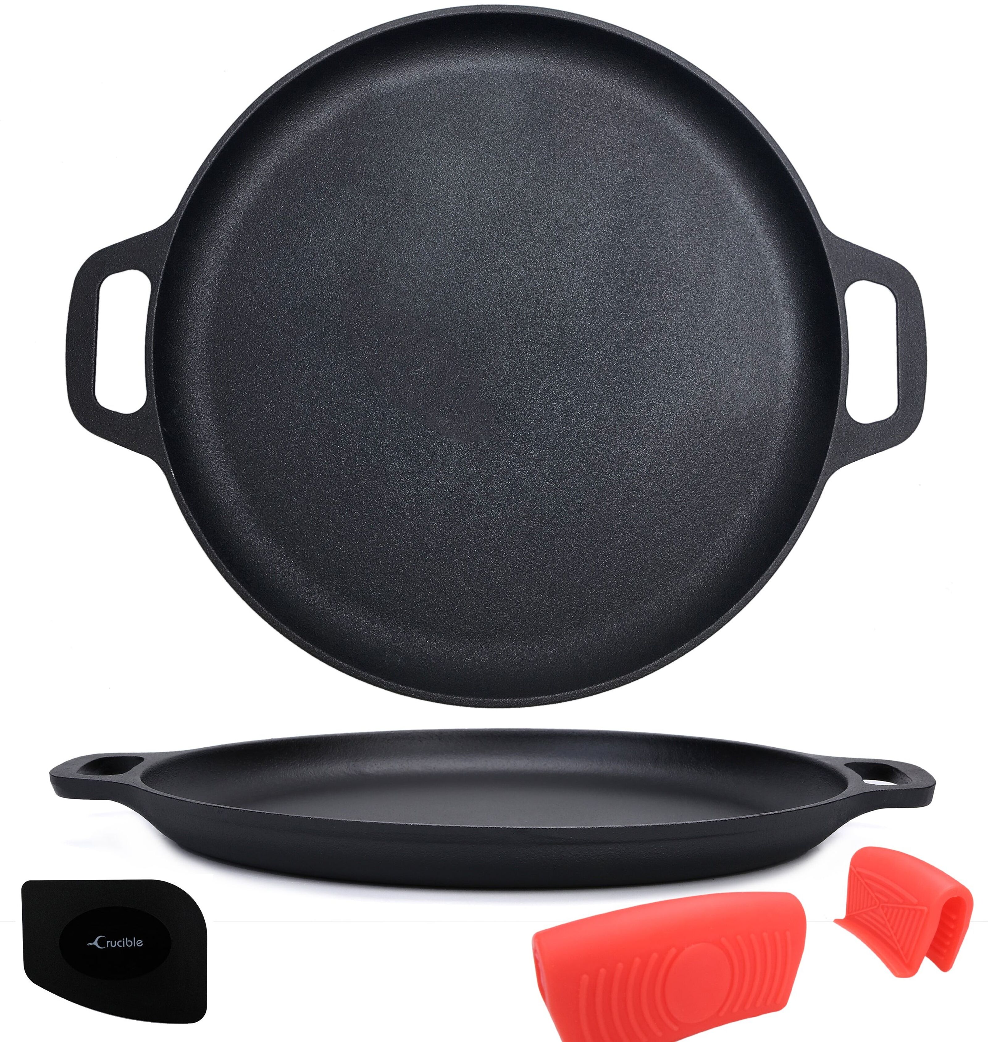 14 Inch Cast Iron Pizza Pan, Dual Handles Skillet Frying Pan For Camping  Party Cooking Baking Versatile – Casazo