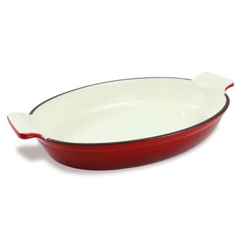 Rôtissoire ovale en fonte émaillée, poêle à lasagne, rôtissoire 1,58 Qt (1,5 L) - Rouge + 2 maniques 3