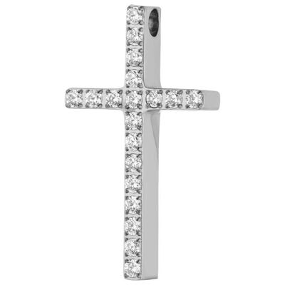 PURE - Croce lucidata con zirconi incastonati in acciaio inossidabile