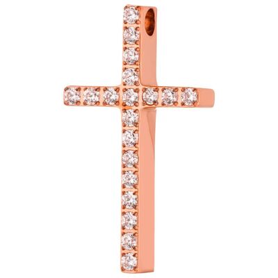 PURE - Croce lucida con zirconi incastonati in acciaio inossidabile - rosé