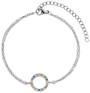 Bracelet cercle ouvert zircone arc-en-ciel acier 1