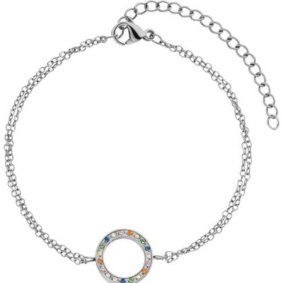 Bracelet circle open zirconia rainbow steel