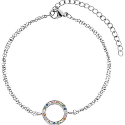 Pulsera circulo abierto circonitas arcoiris acero