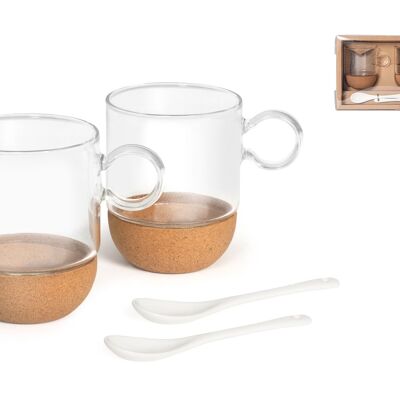 Set of 2 Milky glass mugs with 270 cc spoons