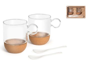 Lot de 2 mugs en verre Milky avec cuillères de 270 cc 1