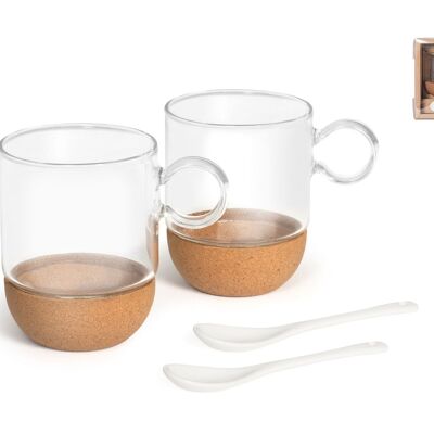 Set 2 mug Milky in vetro con cucchiaini 270 cc