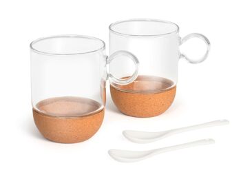 Lot de 2 mugs en verre Milky avec cuillères de 270 cc 2