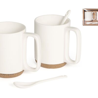 Set of 2 porcelain Milky Mugs with 290 cc spoons