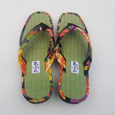 Japanese Zori sandals in rice straw with heel, made in Japan - Size 38