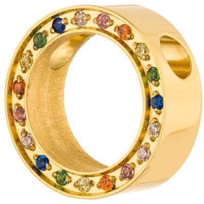 NUEVO PURE - Elemento círculo circonita abierta = arcoíris - acero - oro