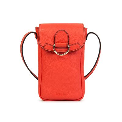 Pochette téléphone en cuir de vachette Zelie corail