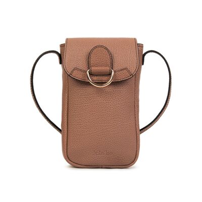 Pochette téléphone en cuir de vachette Zelie marron clair