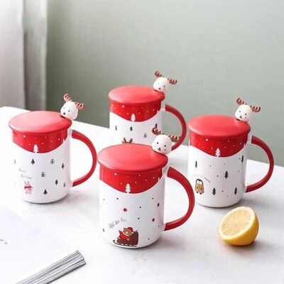 Christmas ceramic mug 450ml with lid and spoon DF-902