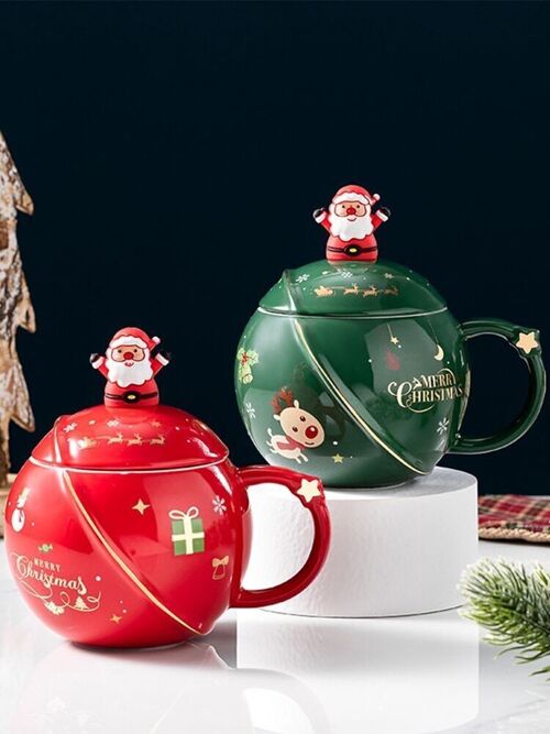 Christmas ceramic mug 400ml with lid and spoon DF-905