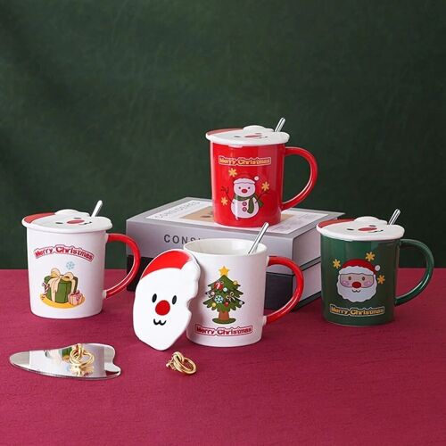 Christmas ceramic mug 350ml with lid and spoon DF-907