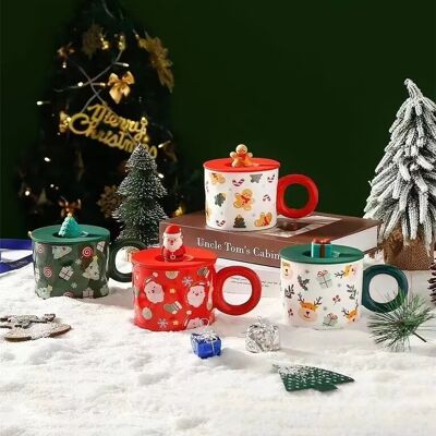 Weihnachtliche Keramiktasse 400 ml mit Deckel DF-908