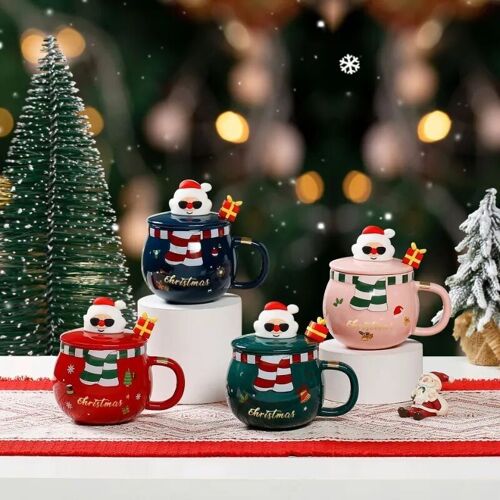 Christmas ceramic mug 380ml with lid and spoon DF-911