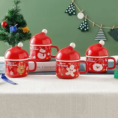 Weihnachtliche Keramiktasse 300 ml mit Deckel DF-912