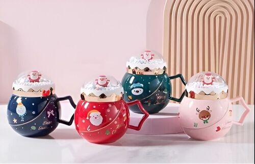 Christmas ceramic mug 450ml with snowball lid DF-914