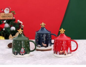 Mug de Noël en céramique 400 ml avec couvercle et cuillère DF-919 1