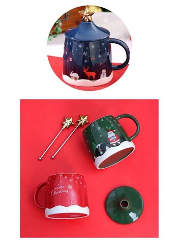 Mug de Noël en céramique 400 ml avec couvercle et cuillère DF-919 2
