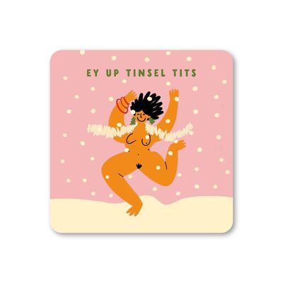 Tinsel Tits Christmas Coaster pack of 6