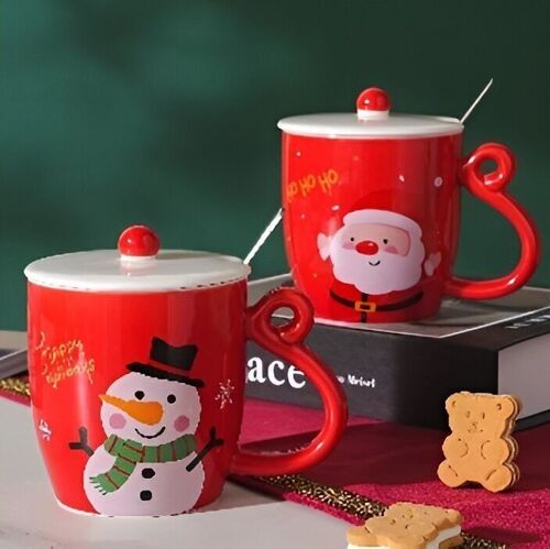 Christmas ceramic mug 410ml with lid and spoon DF-922