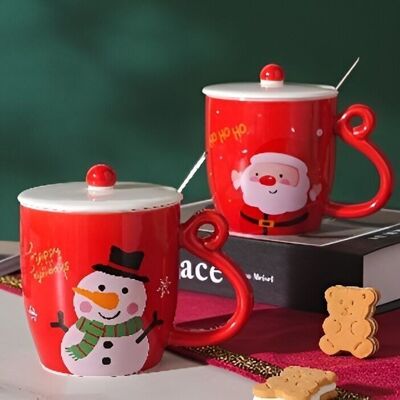 Christmas ceramic mug 410ml with lid and spoon DF-922