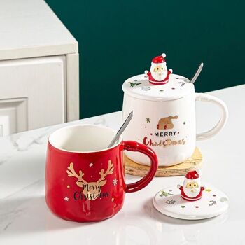 Tasse de Noël en céramique avec couvercle et cuillère DF-923 2