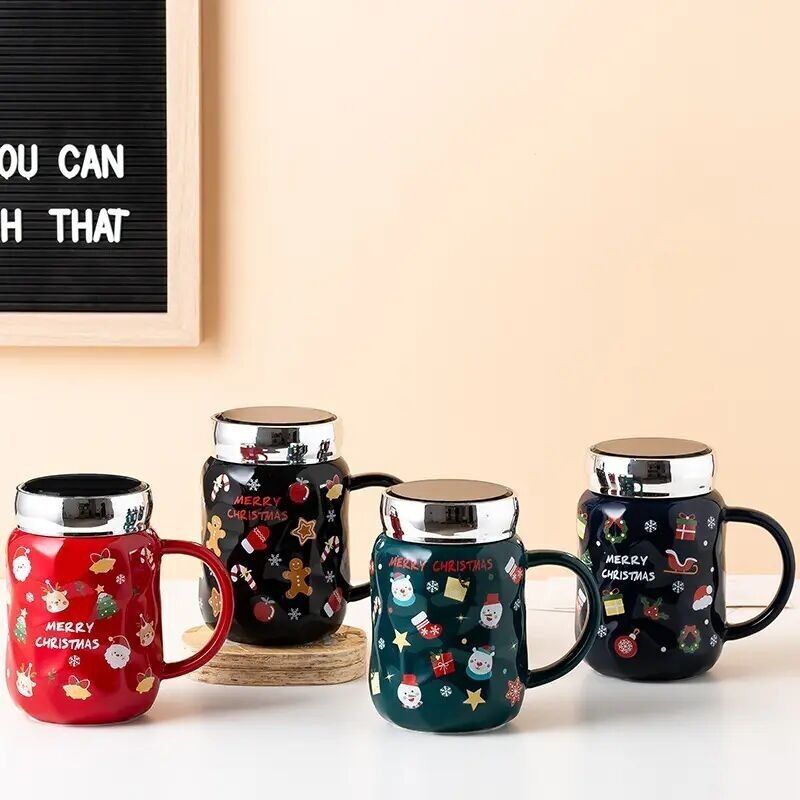 Weihnachtliche Keramiktasse 500 ml mit Deckel DF-925