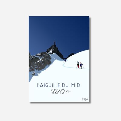 Poster aiguille du midi "skieurs descendant l'arrête" - Affiche France