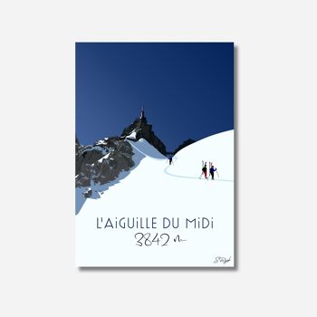 Poster aiguille du midi "skieurs descendant l'arrête" - Affiche France 1