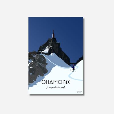Chamonix-Plakat „Skifahrer, die die Haltestelle hinunterfahren“ – Poster Frankreich