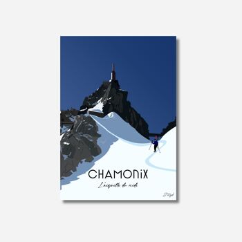 Affiche Chamonix "skieurs descendant l'arrête" - Poster France 1