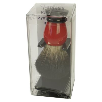 Shaving brush holder, black plastic with red/black shaving brush, synthetic hair