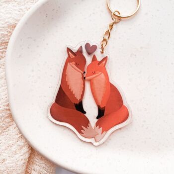 Porte-clés couple renard acrylique - cadeau renards mariage 1