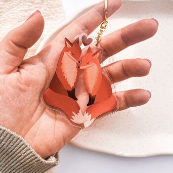 Porte-clés couple renard acrylique - cadeau renards mariage 2