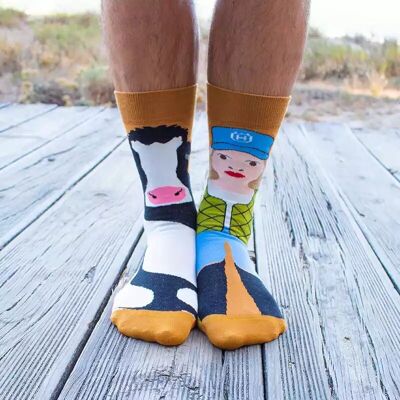 Cow and Farmer Socks