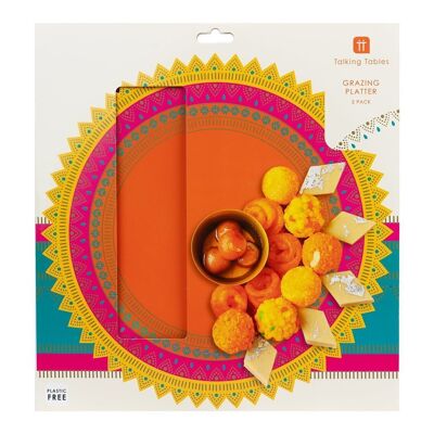 Plateaux de service Diwali orange - Paquet de 2