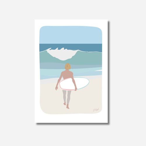 Poster "Surf sur l’océan" - affiche style aquarelle