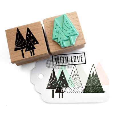 Timbro con alberi grafici di Natale per creazioni artistiche e decorazioni