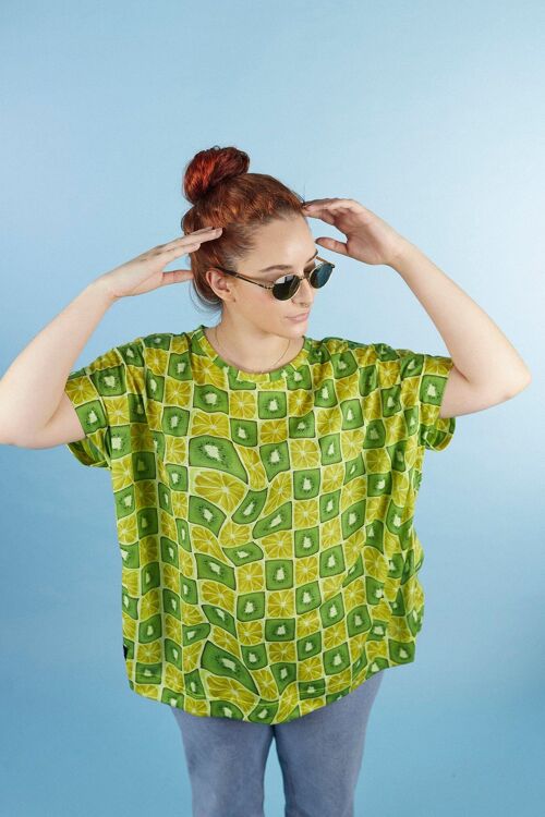 Camiseta oversize con estampado de frutas verde y amarilla