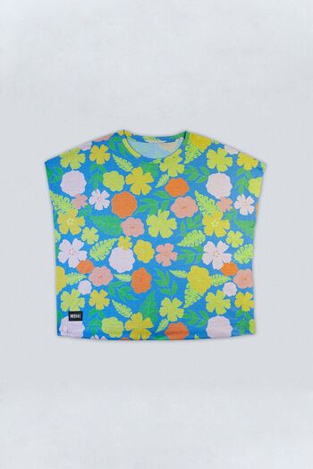 T-shirt oversize bleu imprimé fleurs 6