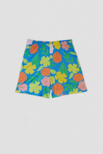 Short bleu imprimé fleurs 6