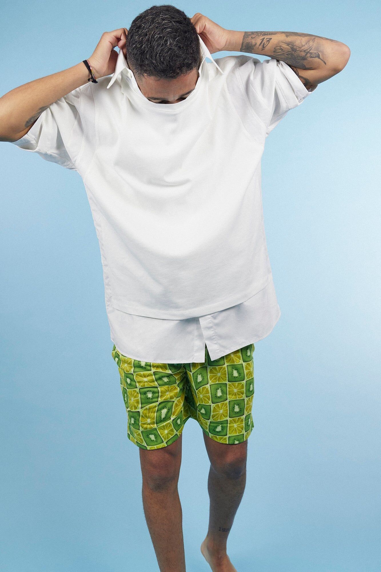 Shorts with green and yellow fruit print