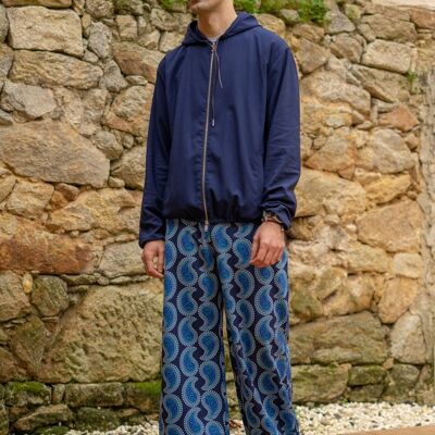 Pantaloni con fondo in peluche con risvolto in felpa con stampa pasley blu