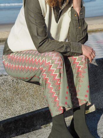 Pantalon ample vert imprimé géométrique en coton 10