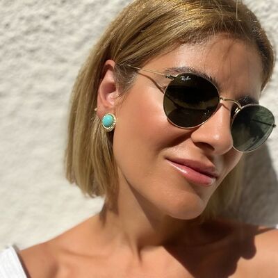 Turquoise Minimalist Earrings, Tiny Round Earrings, Turquoise Studs, Small Earrings, Vintage Earrings, Boho Earrings, Made in Greece.